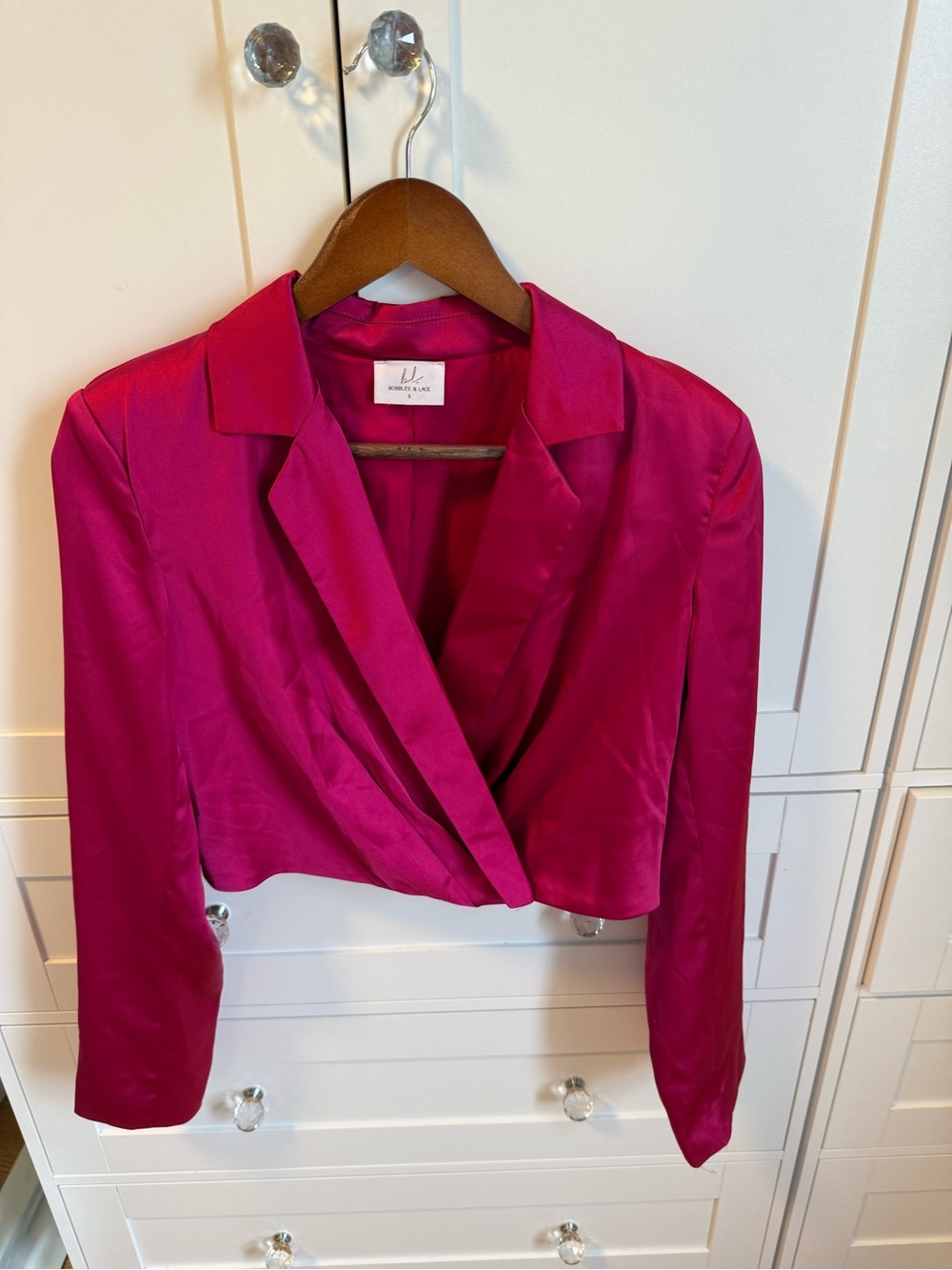 Fuchsia Satin Cropped Blazer